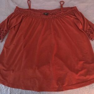 Burnt orange Cold Shoulder lace sleeve top